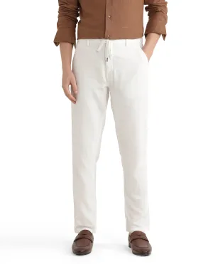 Rare Rabbit Men Pastor-25 White Cotton Elastane Fabric Drawstring Closure Plain Trouser