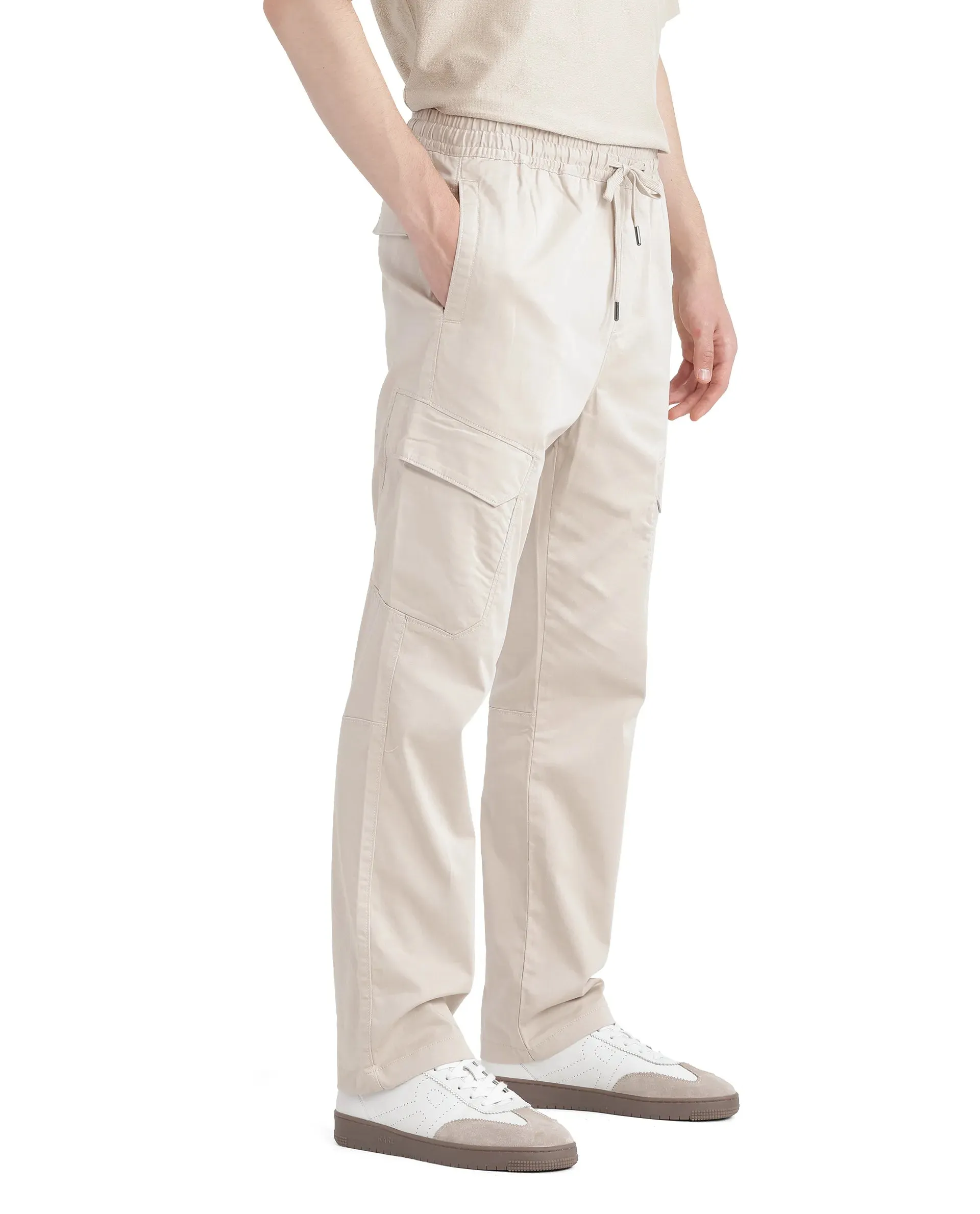 Rare Rabbit Men's Zudi Beige Cotton Fabric Drawstring Closure Regular Fit Cargo Style Trouser