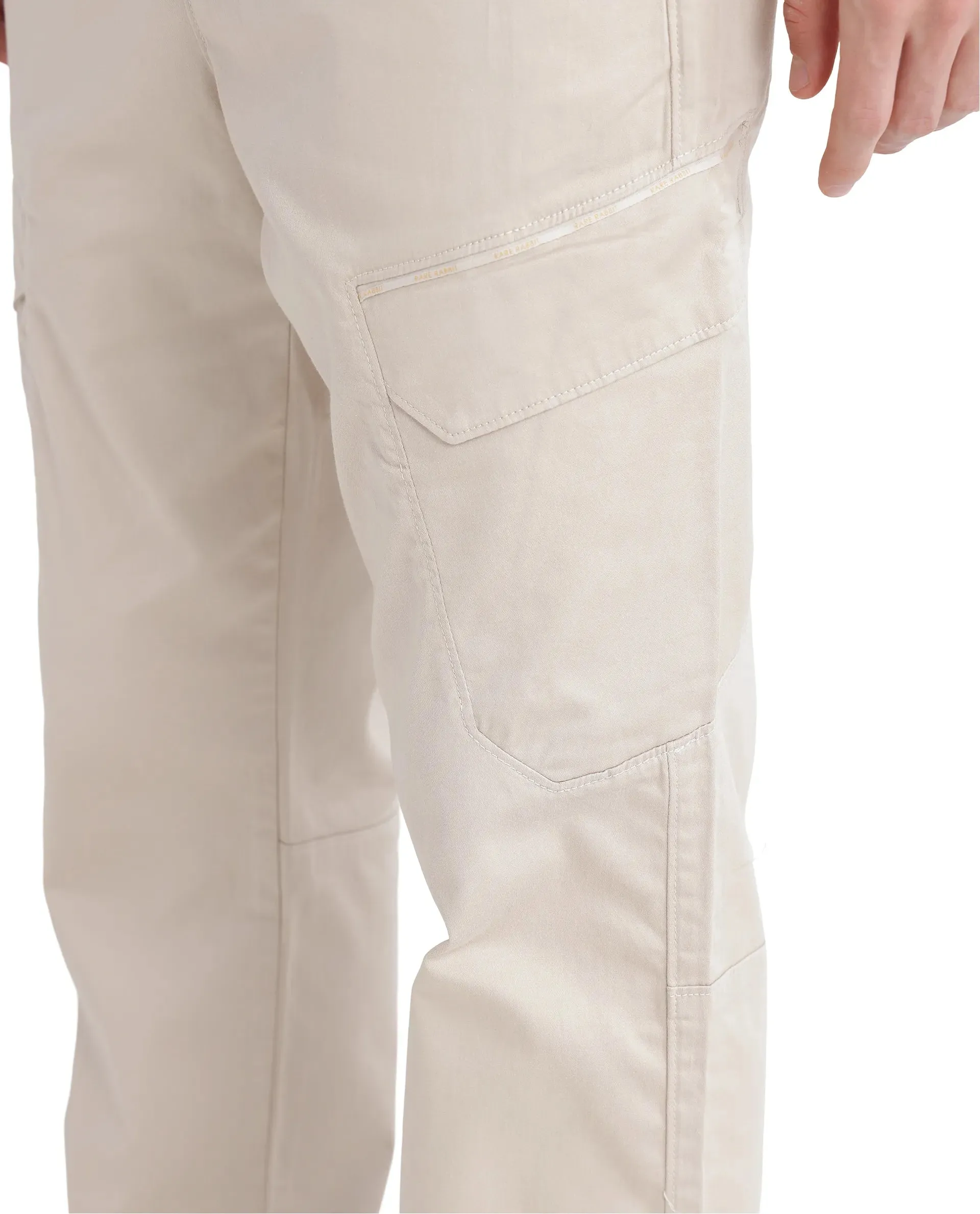Rare Rabbit Men's Zudi Beige Cotton Fabric Drawstring Closure Regular Fit Cargo Style Trouser