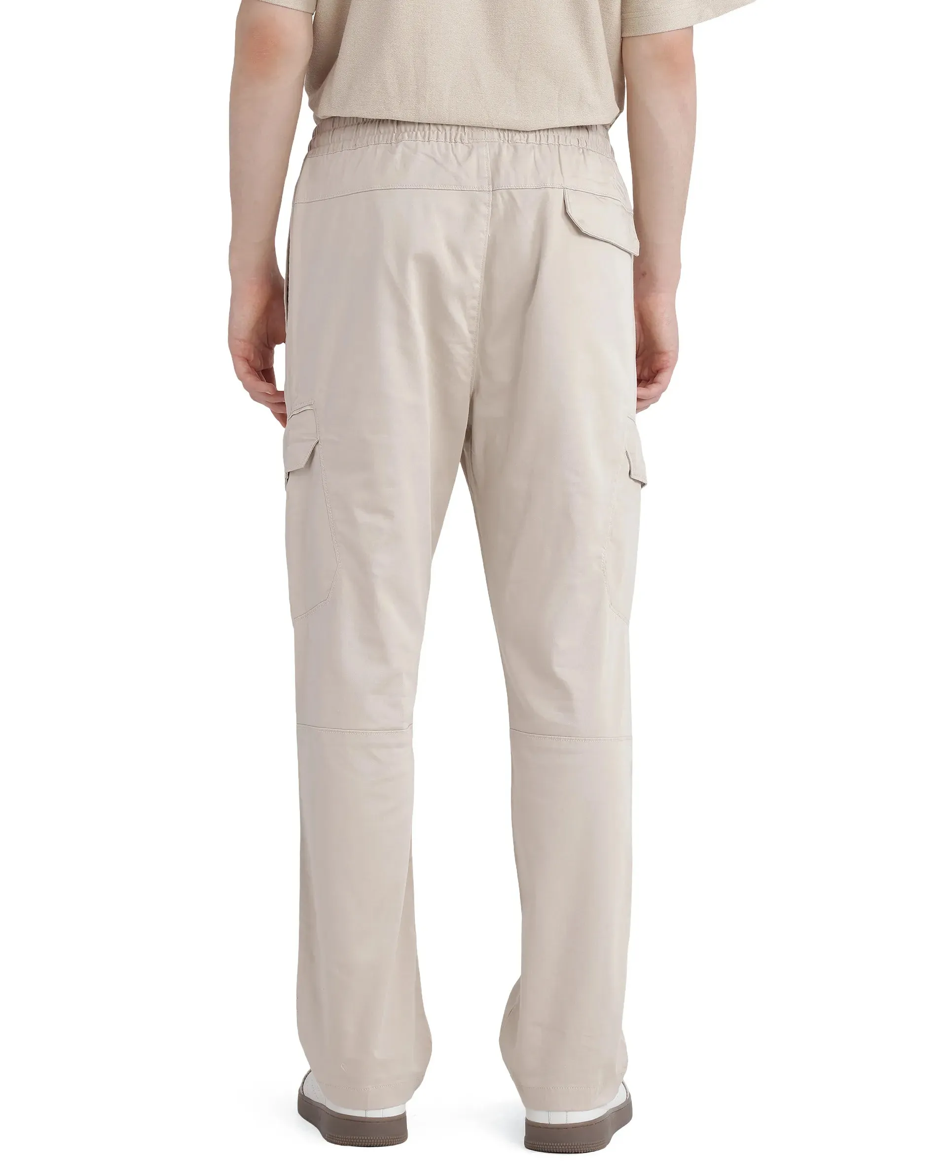Rare Rabbit Men's Zudi Beige Cotton Fabric Drawstring Closure Regular Fit Cargo Style Trouser