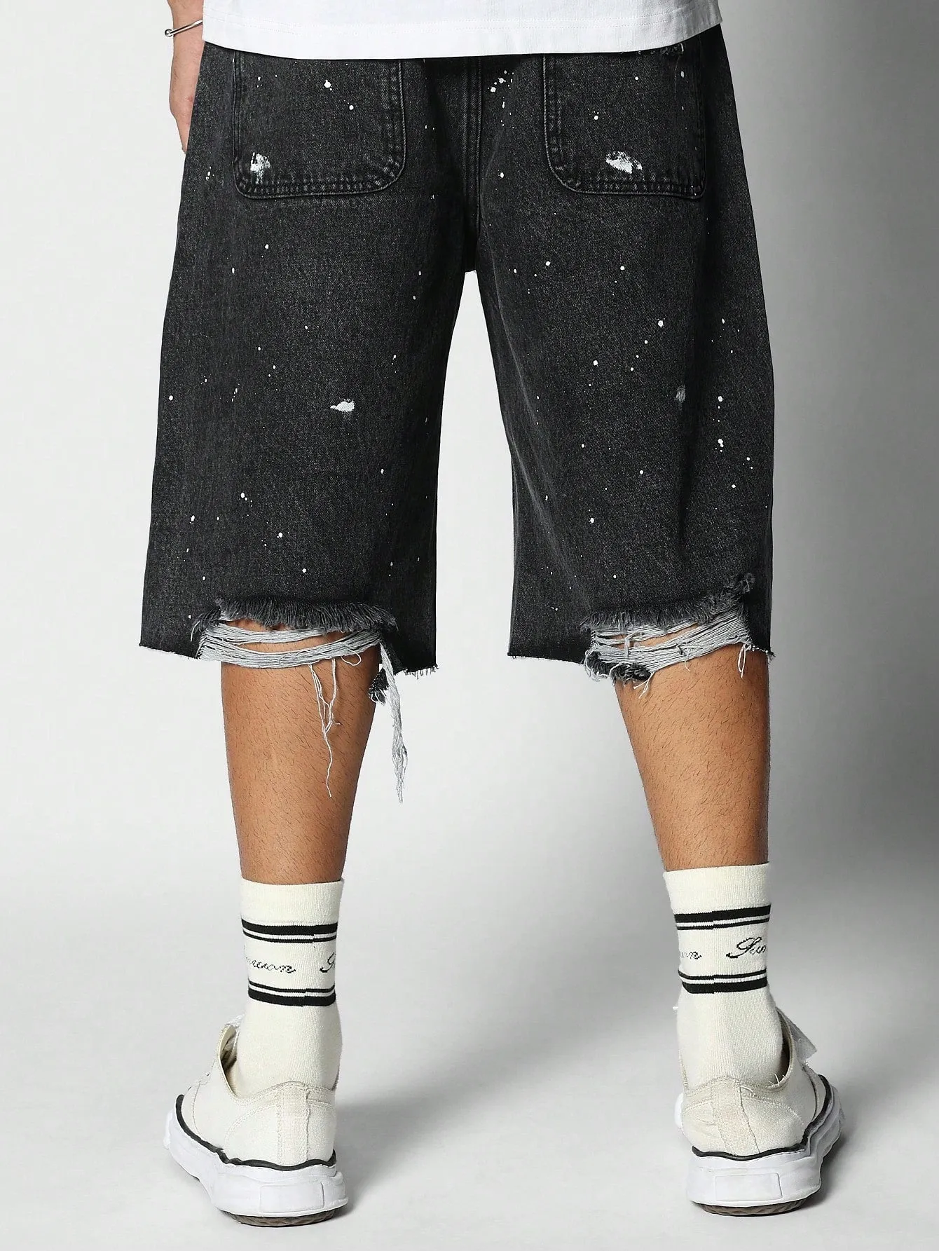 Raw Hem Bermuda Denim Short With Paint Print