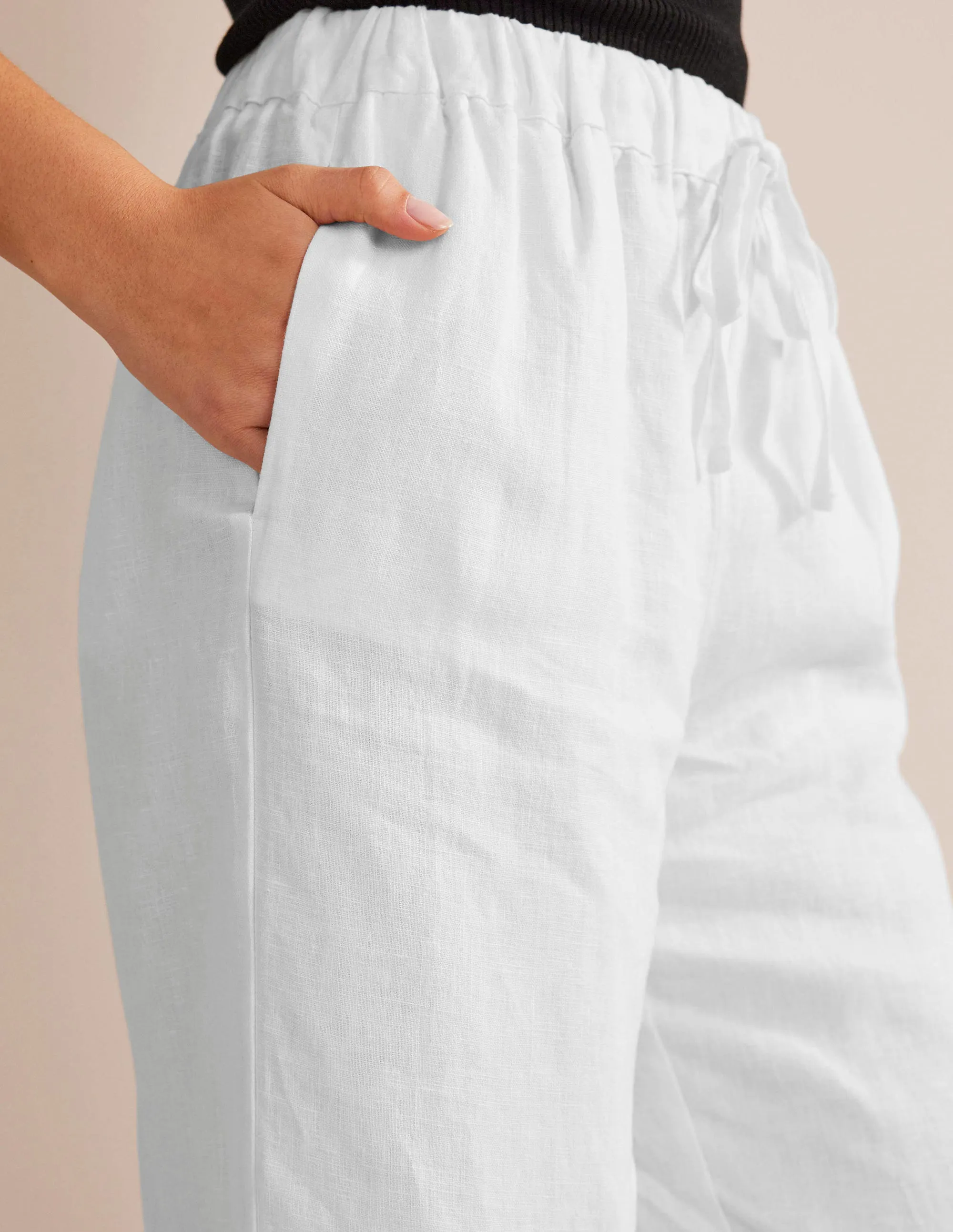 Relaxed Pull-on Linen Trousers-White
