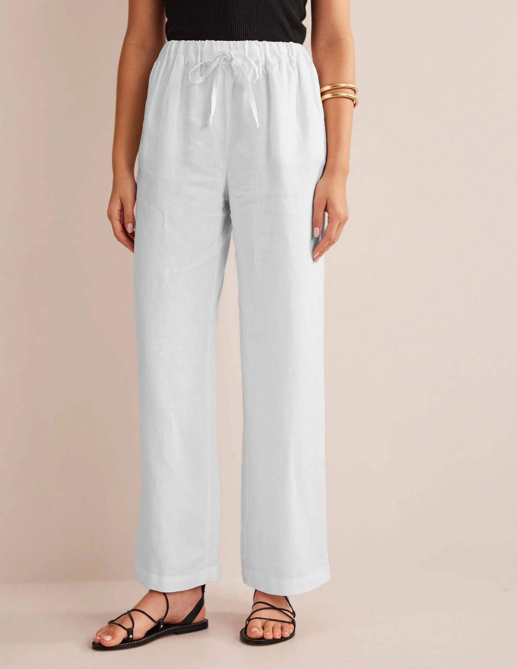 Relaxed Pull-on Linen Trousers-White