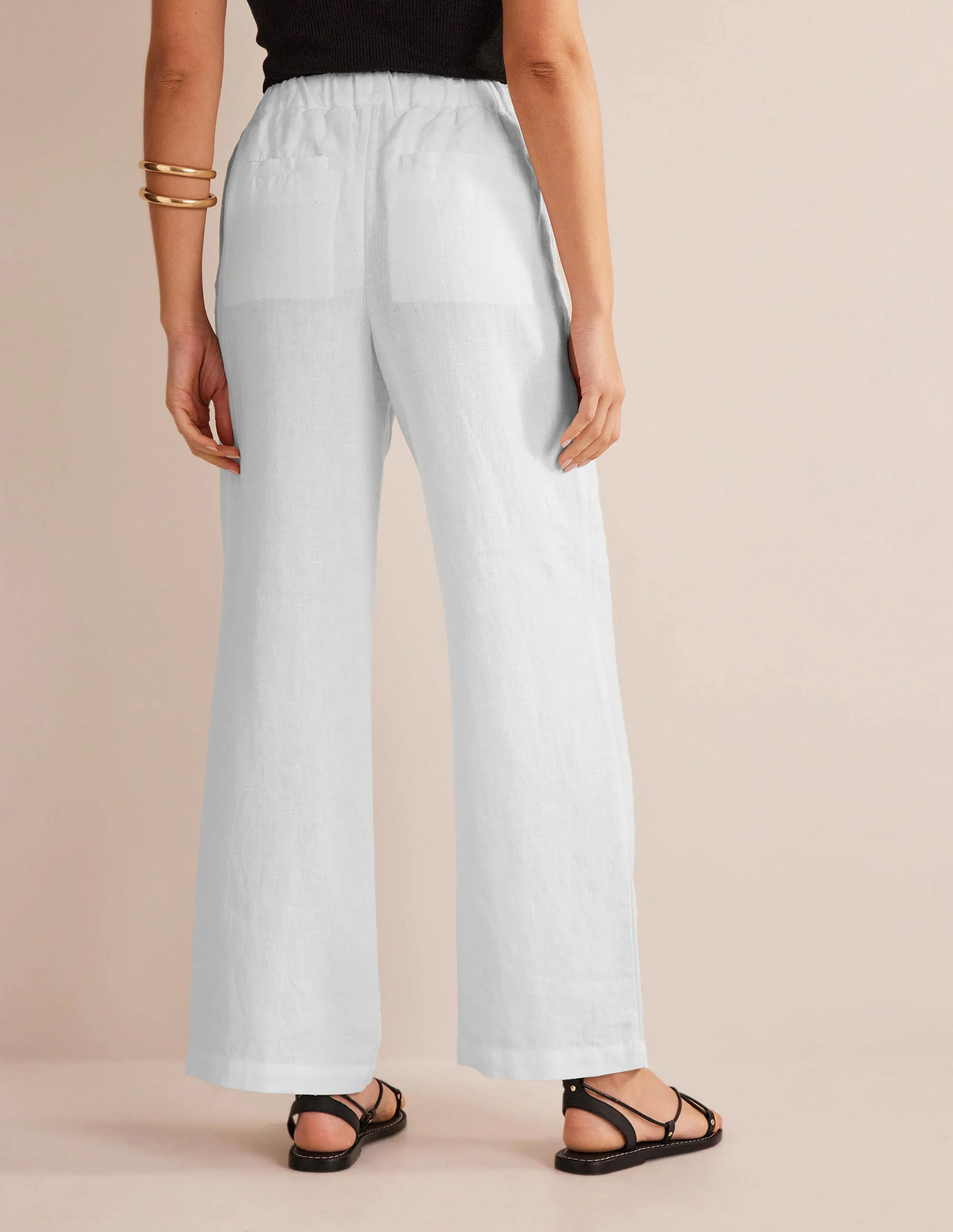 Relaxed Pull-on Linen Trousers-White