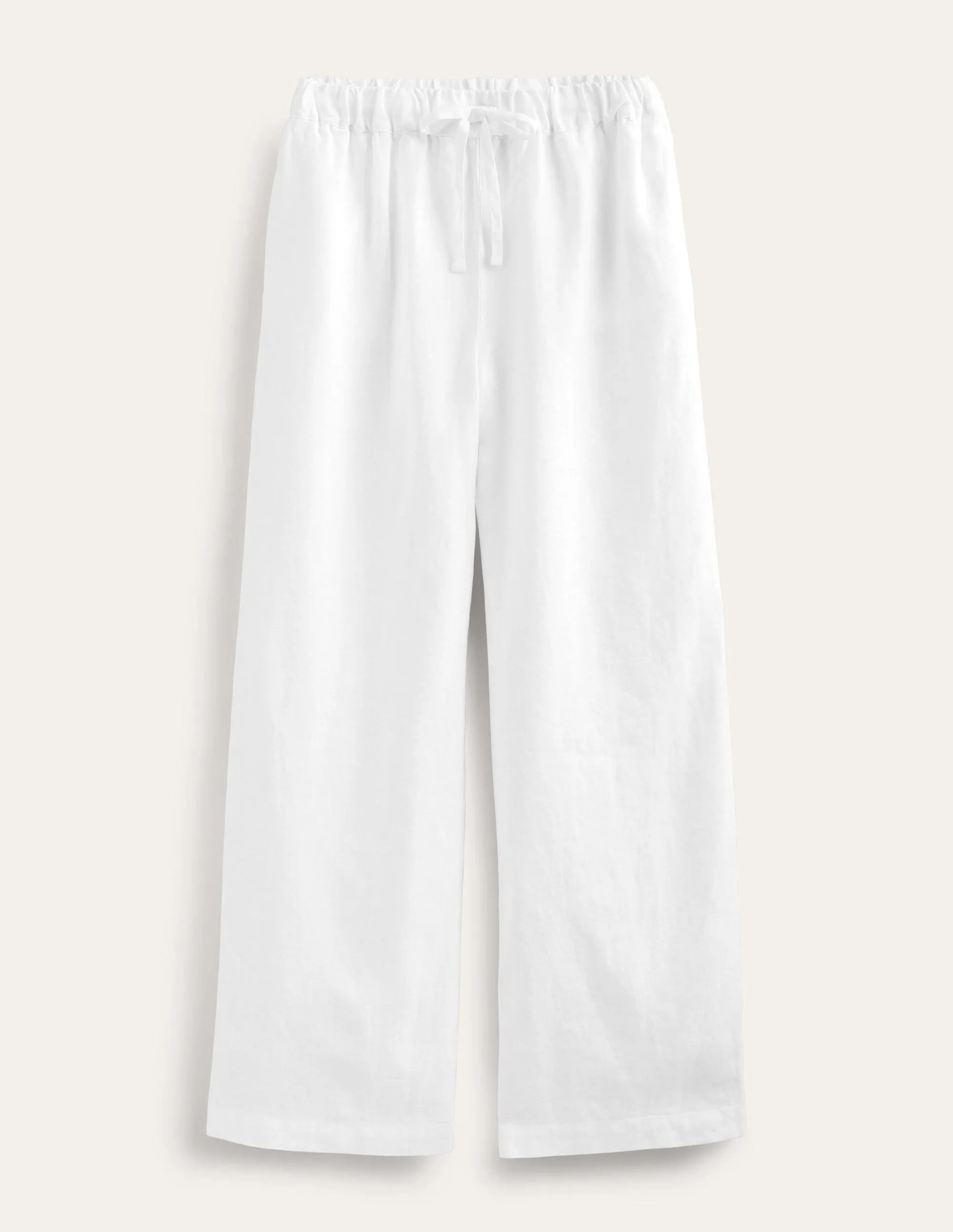 Relaxed Pull-on Linen Trousers-White