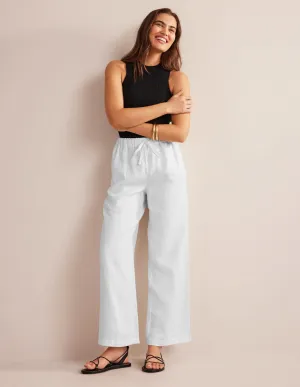 Relaxed Pull-on Linen Trousers-White