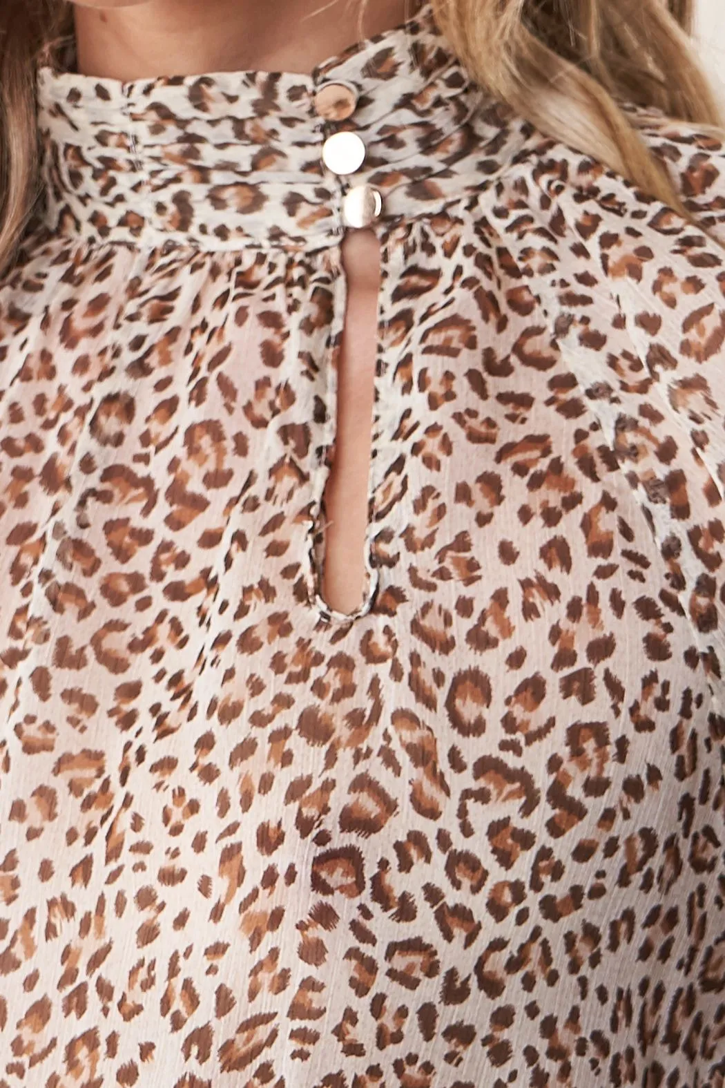 Saffron Leopard Mock Neck Blouse