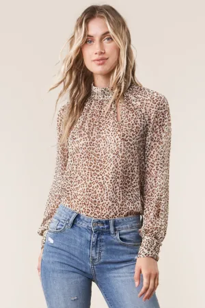 Saffron Leopard Mock Neck Blouse