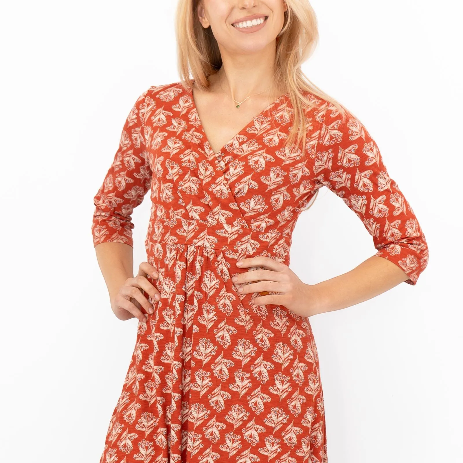 Seasalt Orange Floral Chacewater Jersey Midi Dress
