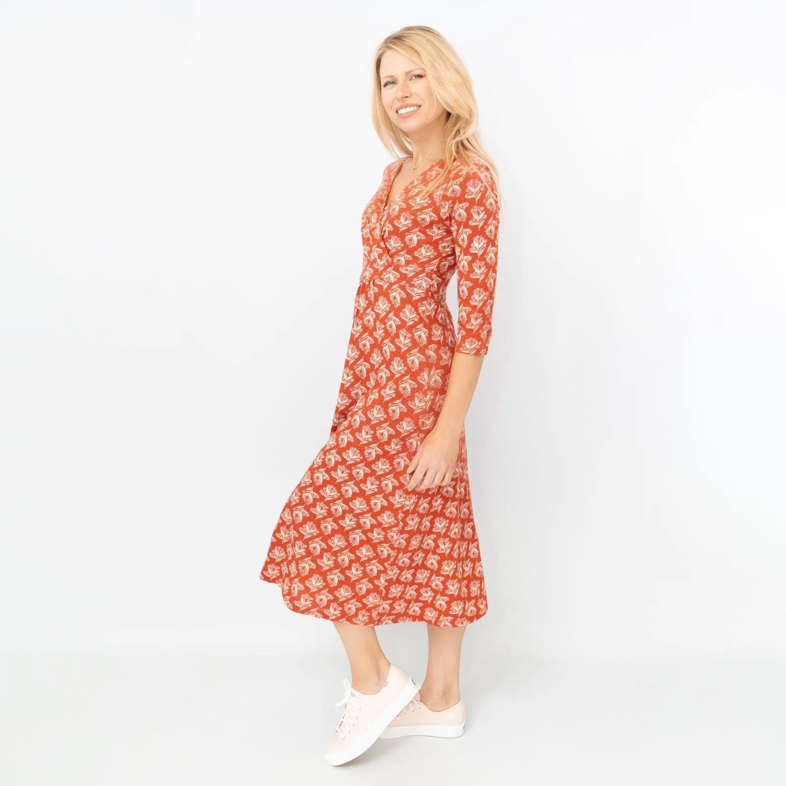 Seasalt Orange Floral Chacewater Jersey Midi Dress