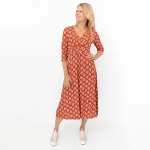 Seasalt Orange Floral Chacewater Jersey Midi Dress