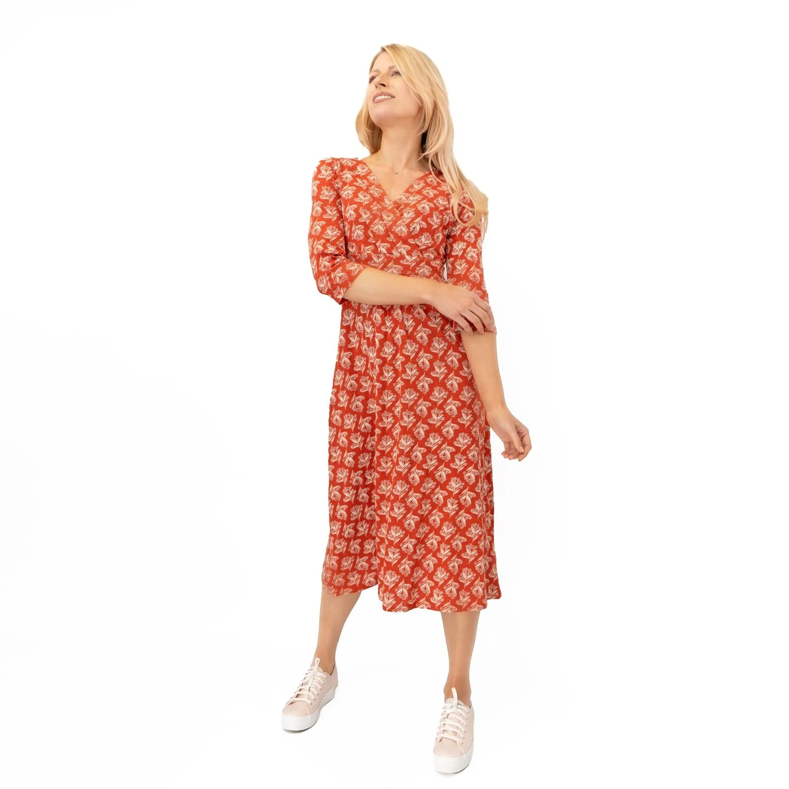 Seasalt Orange Floral Chacewater Jersey Midi Dress
