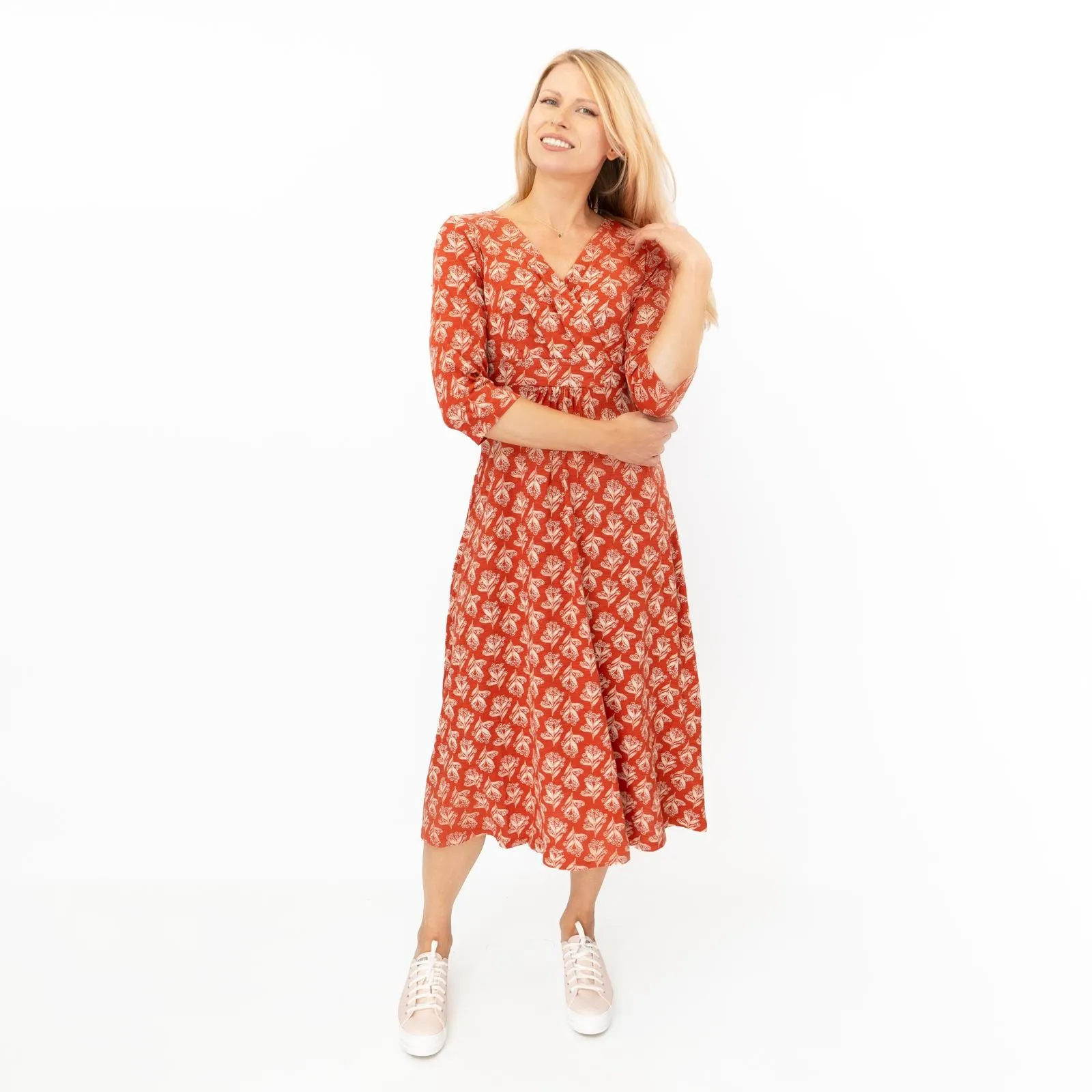 Seasalt Orange Floral Chacewater Jersey Midi Dress