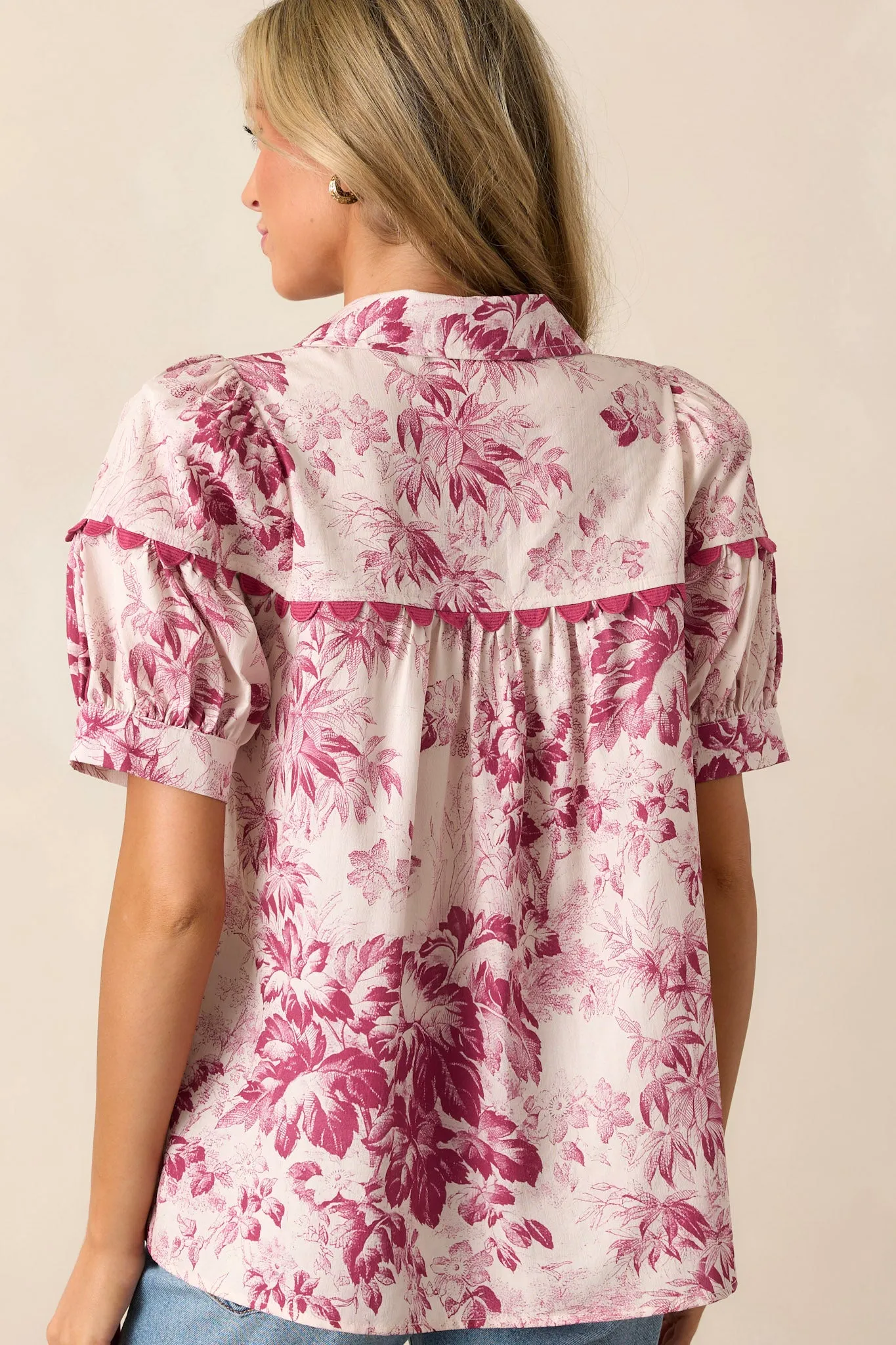 Serene Day Magenta Floral Puff Sleeve Top