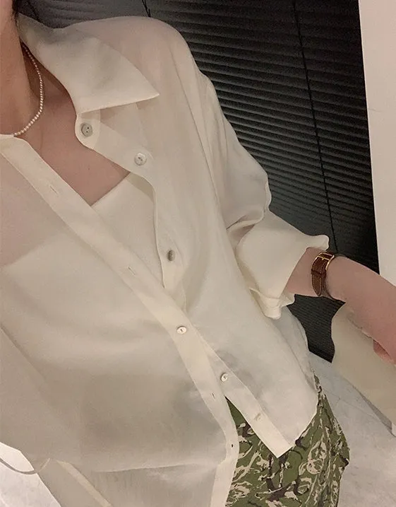 Sheer Outerwear Shirt Top (ready stock in pink/ 3 colours)