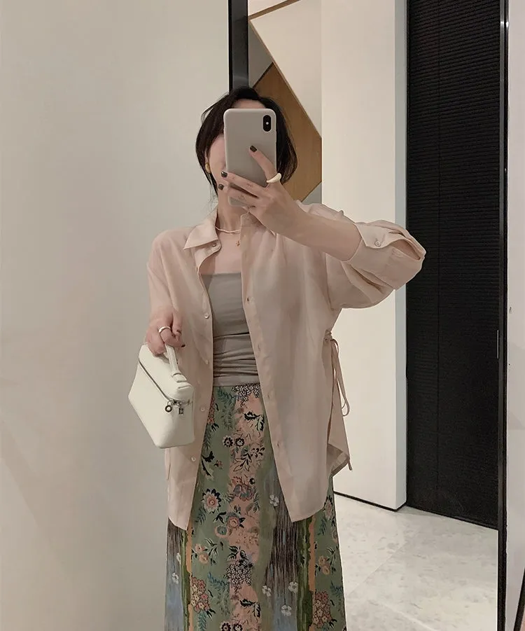 Sheer Outerwear Shirt Top (ready stock in pink/ 3 colours)