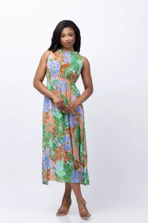 Shoshanna Divina Dress in Ivory/Green/Tan