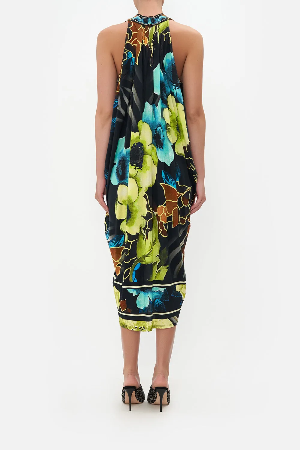 SIDE COWL JERSEY DRESS POPPY DIVINE