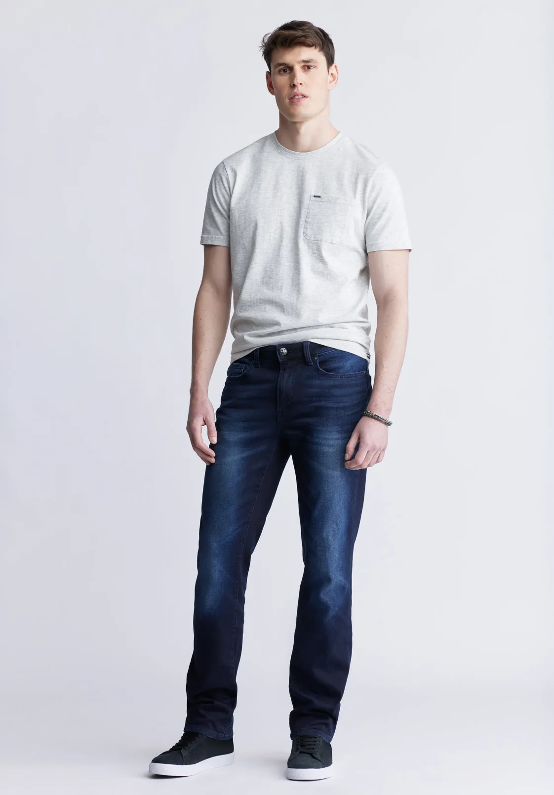 Straight Six Men's Five-Pocket Freedom Flex Jeans, Dark and Sanded - BM22999