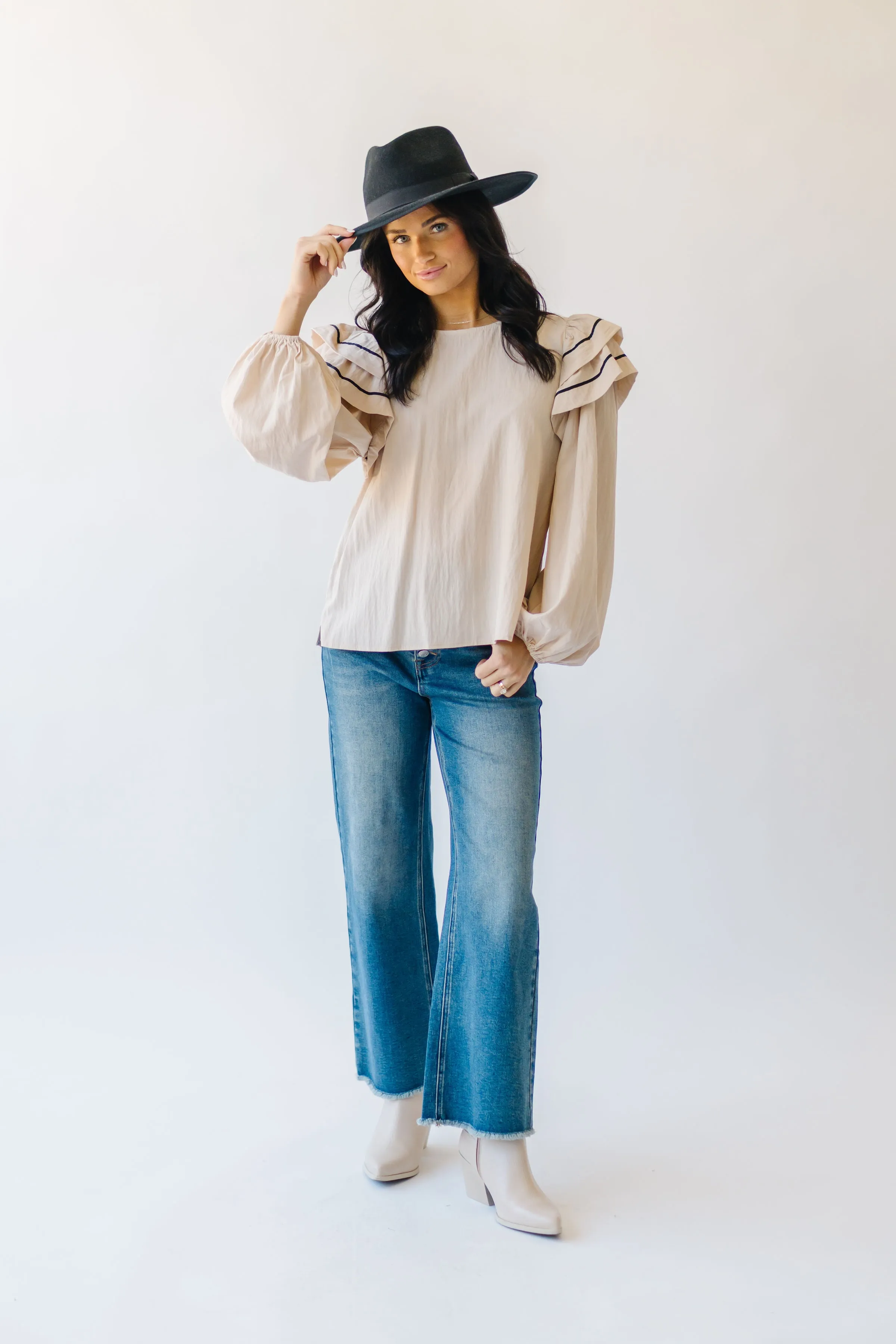 The Kellyn Puff Sleeve Blouse in Oatmeal