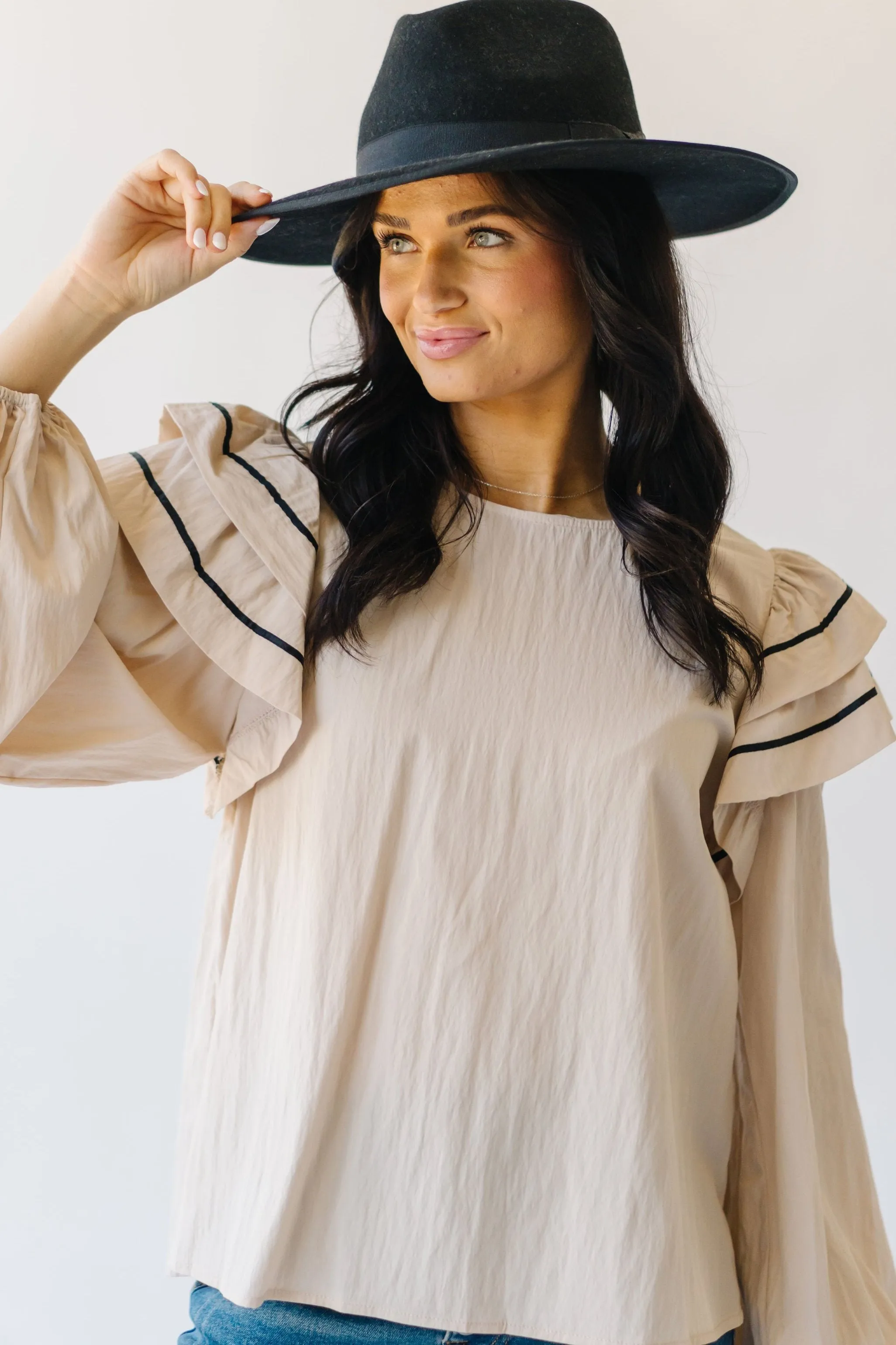 The Kellyn Puff Sleeve Blouse in Oatmeal