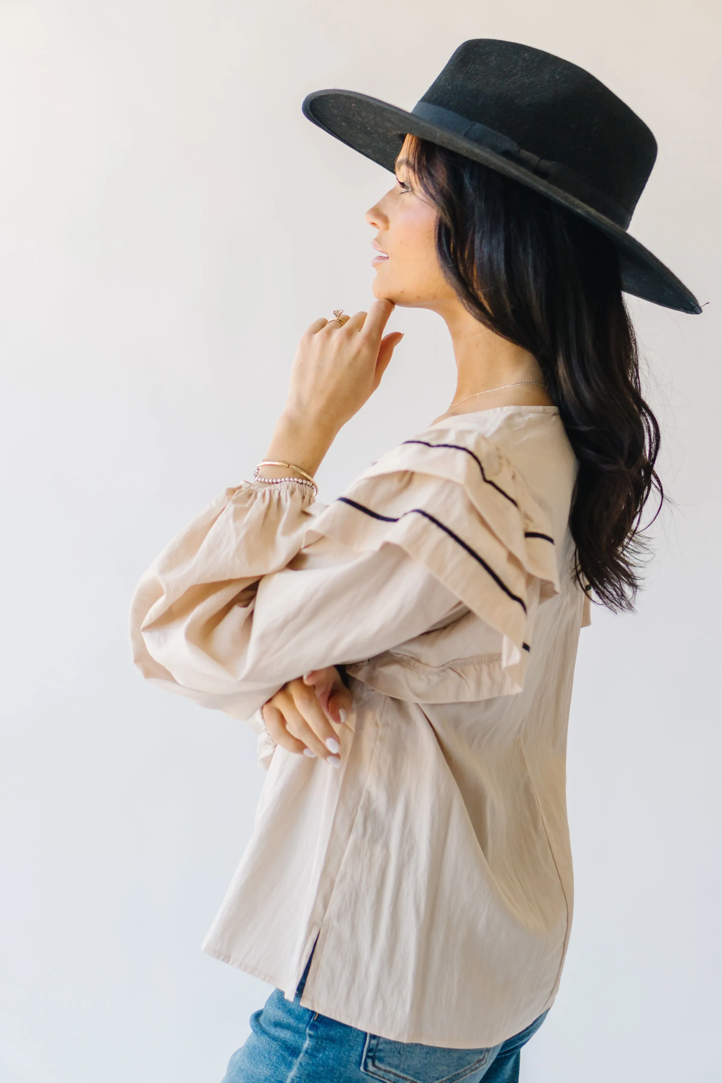 The Kellyn Puff Sleeve Blouse in Oatmeal