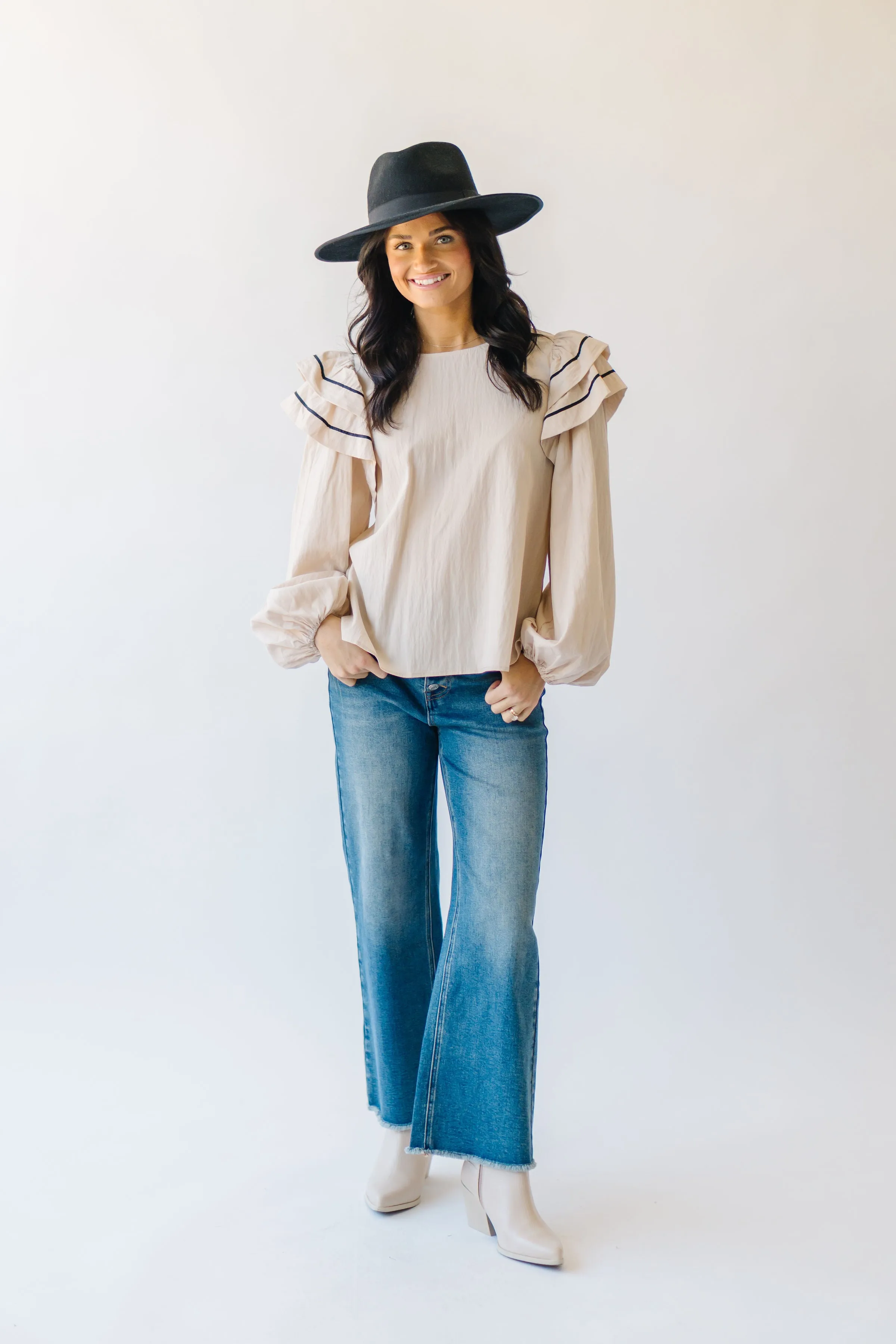 The Kellyn Puff Sleeve Blouse in Oatmeal