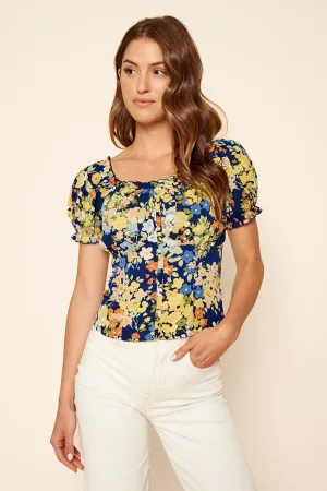 Toulon Floral Puff Sleeve Convertible Blouse