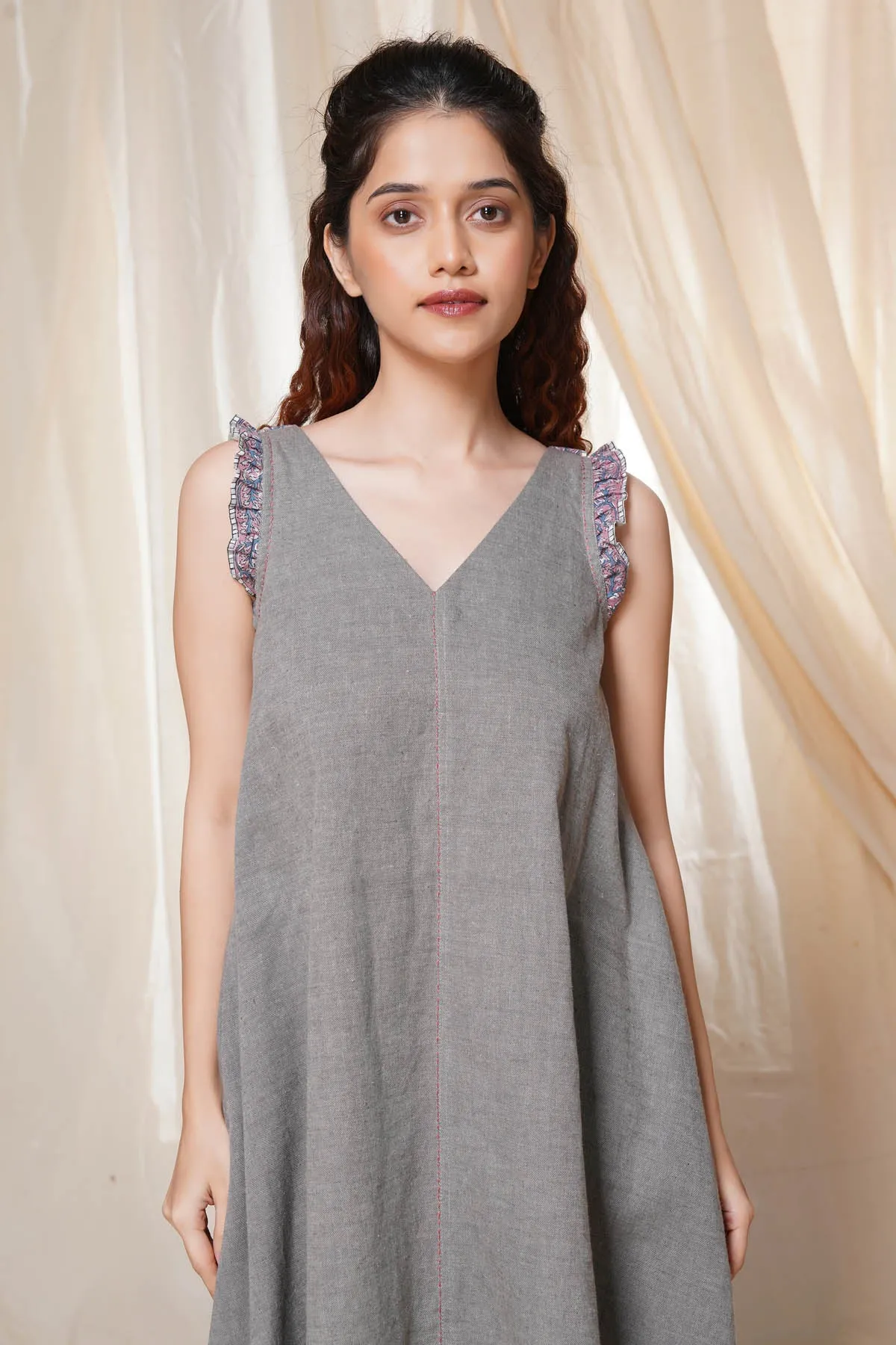 V-Neck Cotton Sleeveless Dress