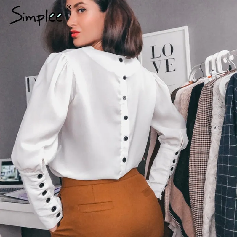 V neck women blouse shirt Puff sleeve