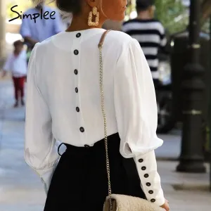 V neck women blouse shirt Puff sleeve