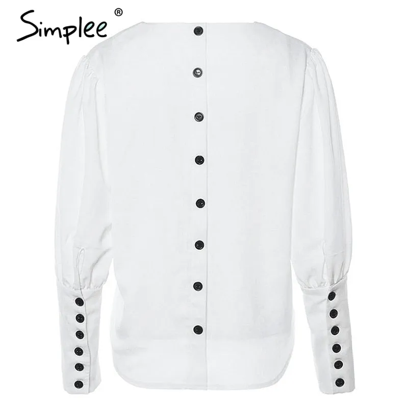 V neck women blouse shirt Puff sleeve