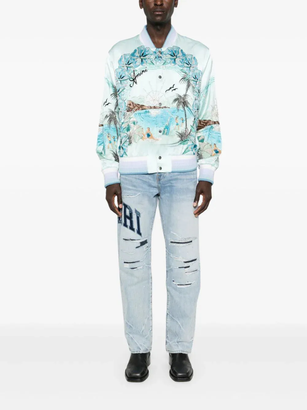 Varsity Logo Repair Mid-Rise Straight-Leg Jeans