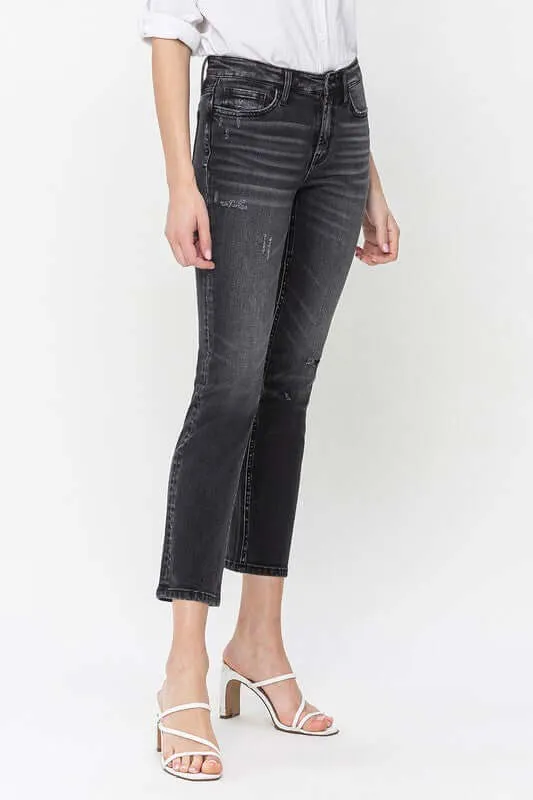 Wholeheartedly Black Mid Rise Crop Slim Straight Jeans