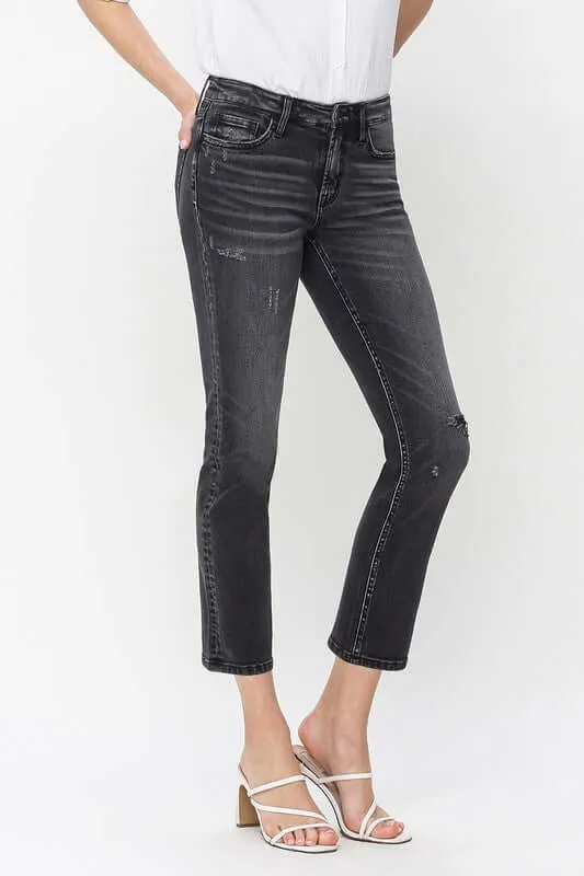 Wholeheartedly Black Mid Rise Crop Slim Straight Jeans
