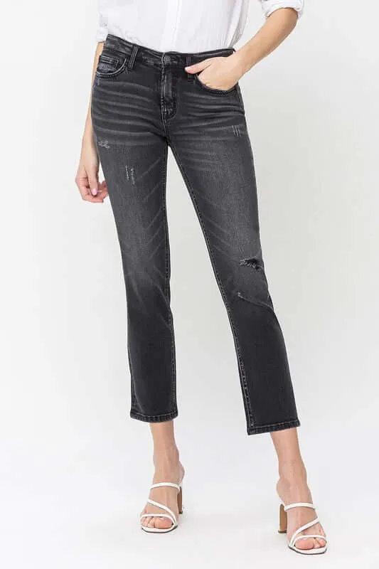 Wholeheartedly Black Mid Rise Crop Slim Straight Jeans