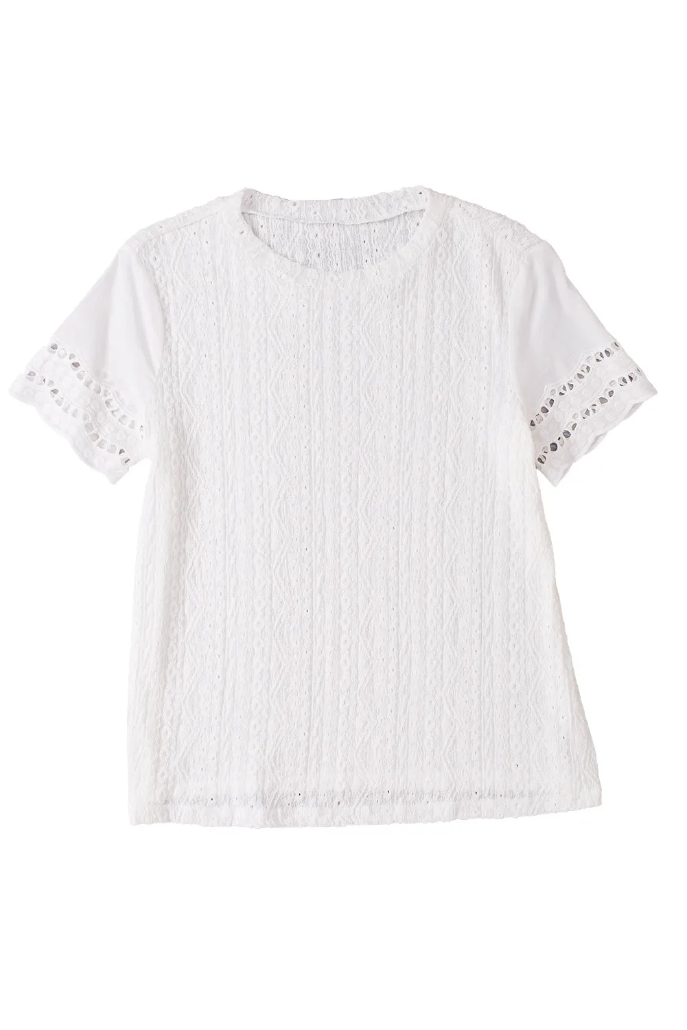 Women Eyelet Embroidery Scalloped Short Sleeve Top
