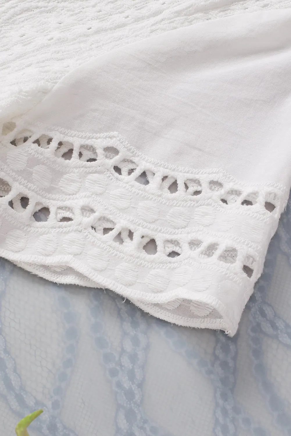 Women Eyelet Embroidery Scalloped Short Sleeve Top