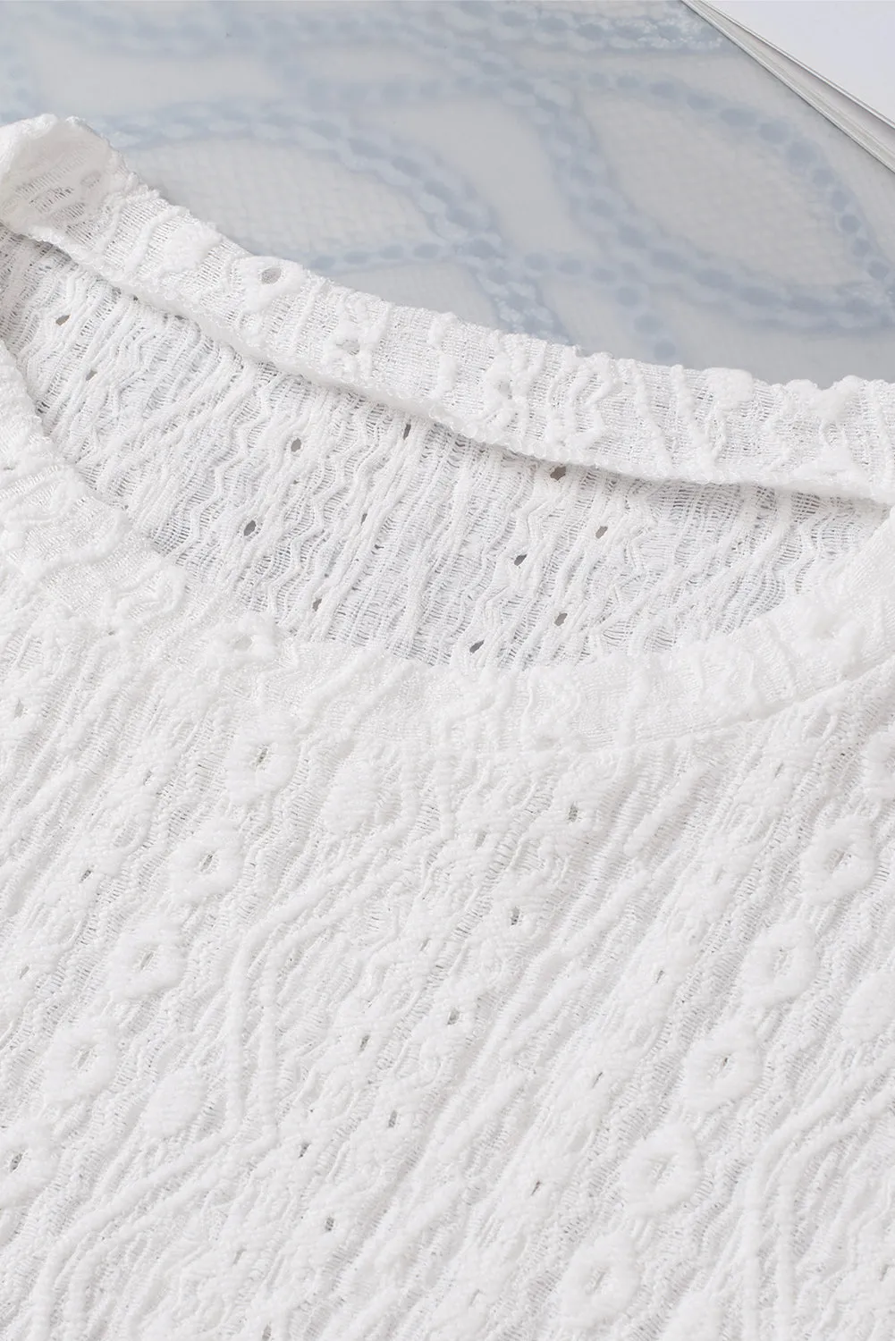 Women Eyelet Embroidery Scalloped Short Sleeve Top