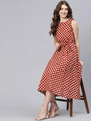 Women Maroon & Off-White Printed A-Line Dress