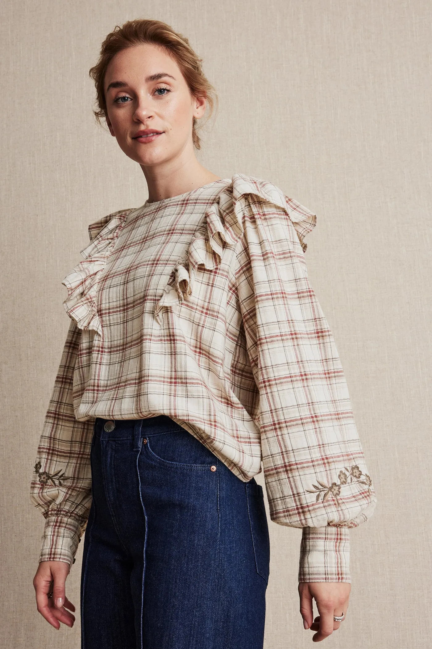 Women's beige checked blouse