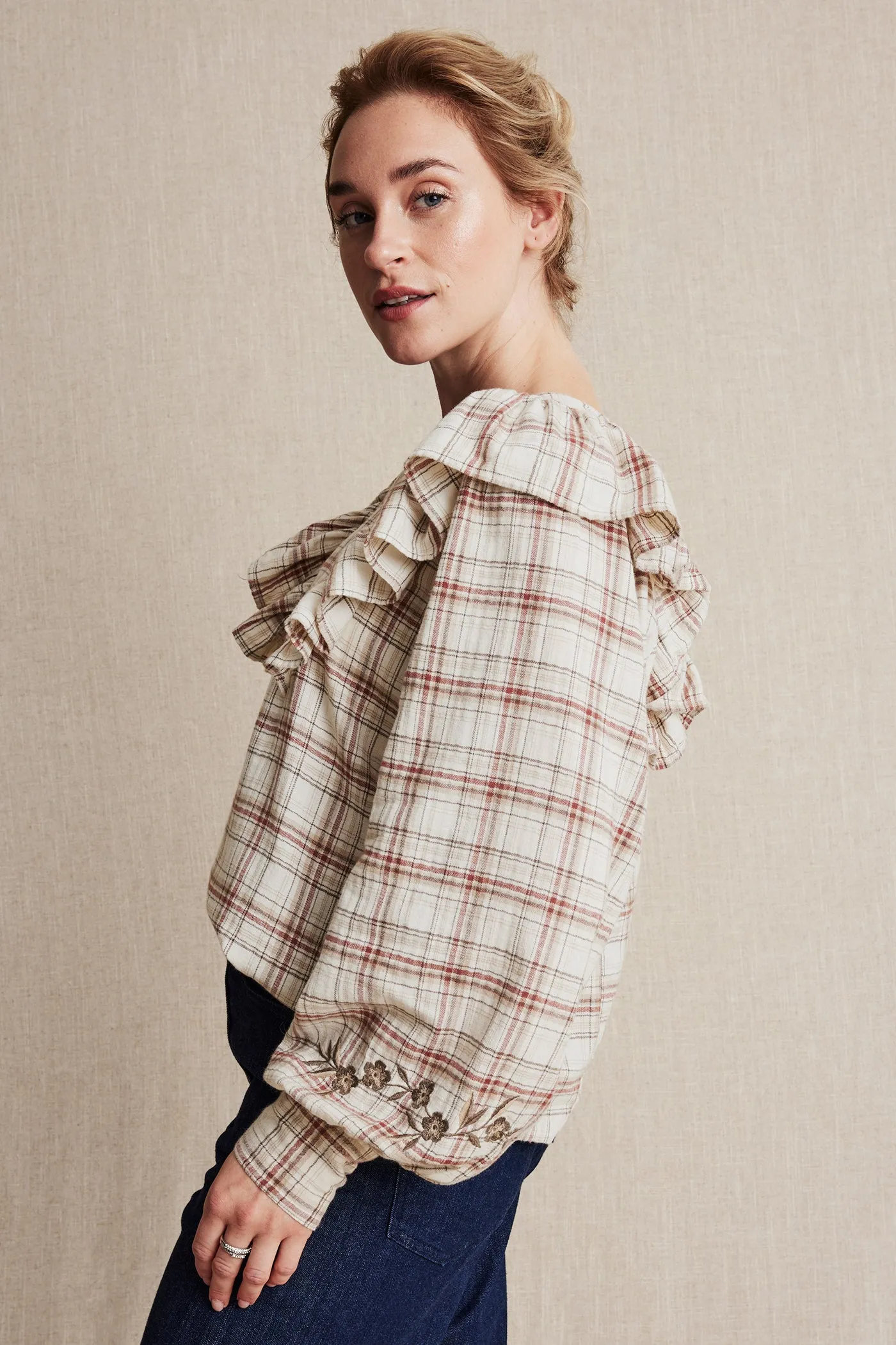 Women's beige checked blouse