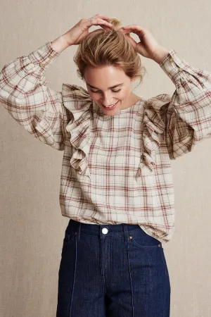 Women's beige checked blouse