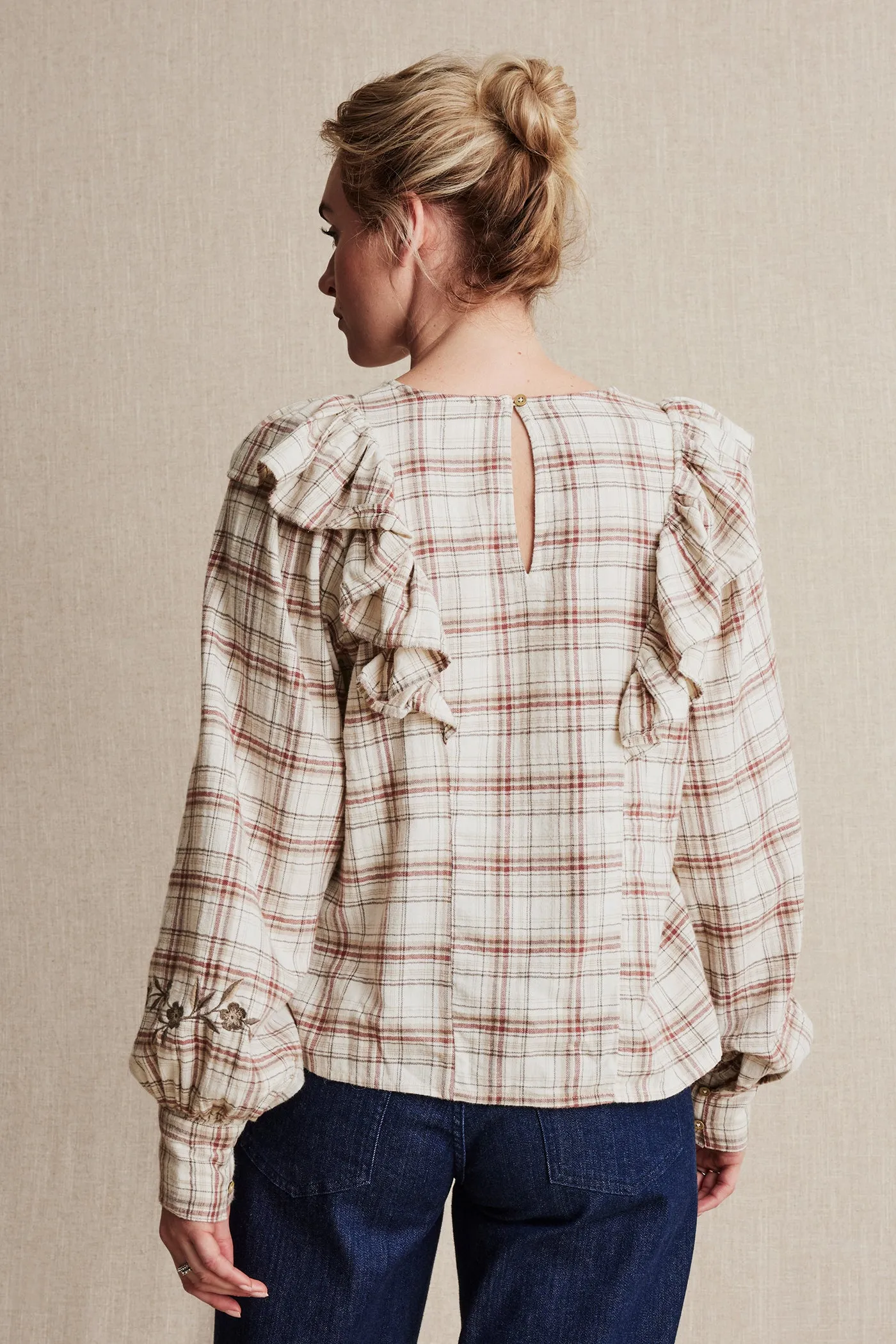 Women's beige checked blouse