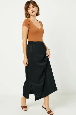 Womens Elastic Waist Ribbed Midi Skirt