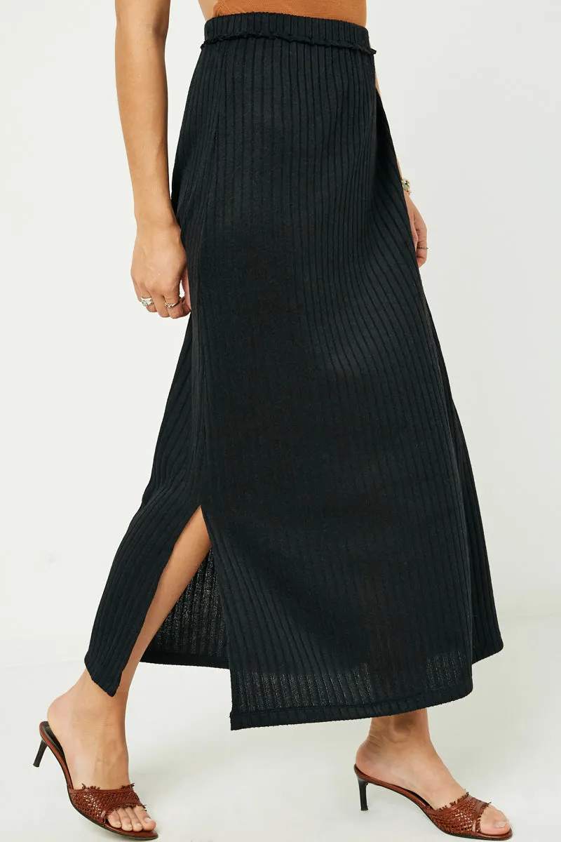 Womens Elastic Waist Ribbed Midi Skirt