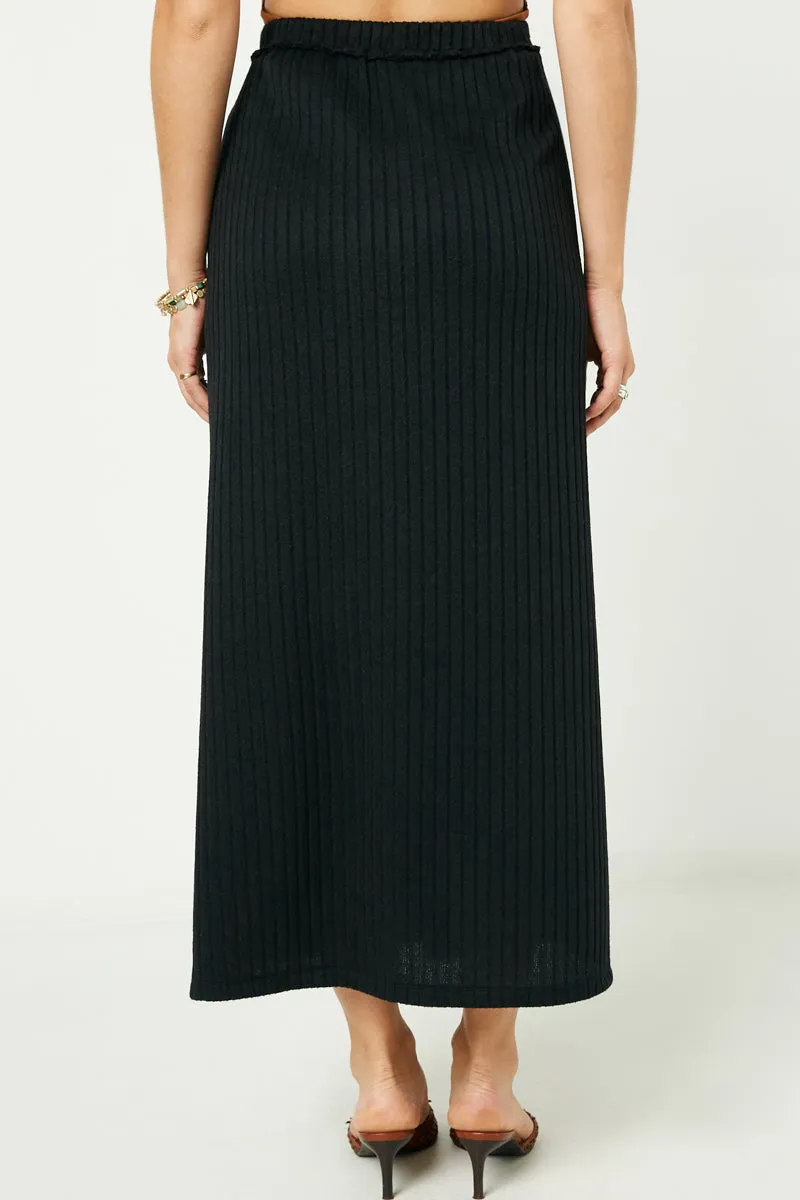 Womens Elastic Waist Ribbed Midi Skirt